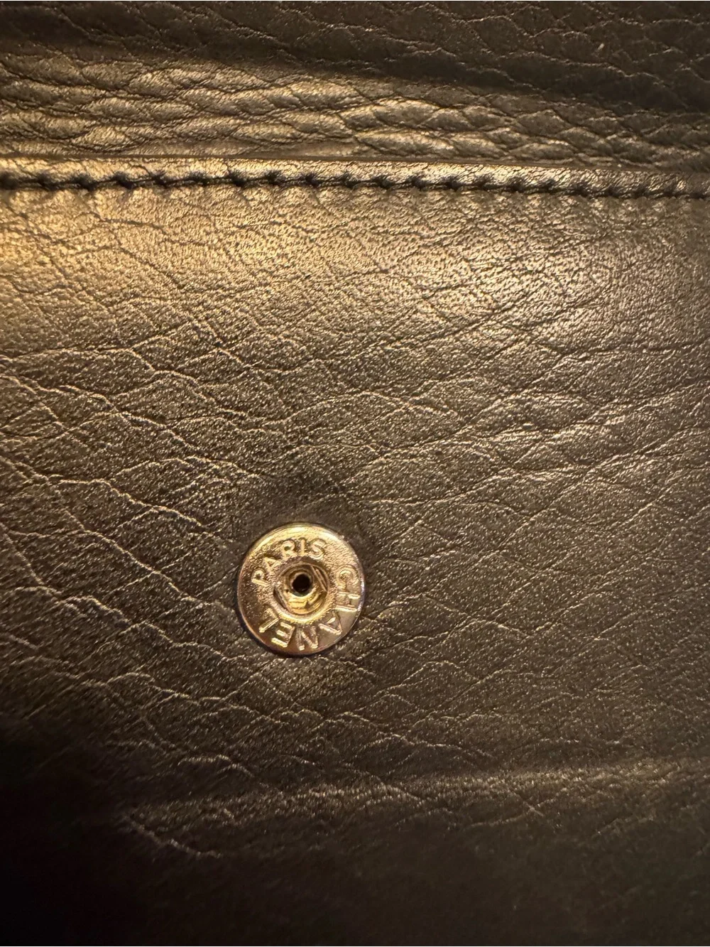 CHANEL Black Leather Long Wallet with CC Button Strap